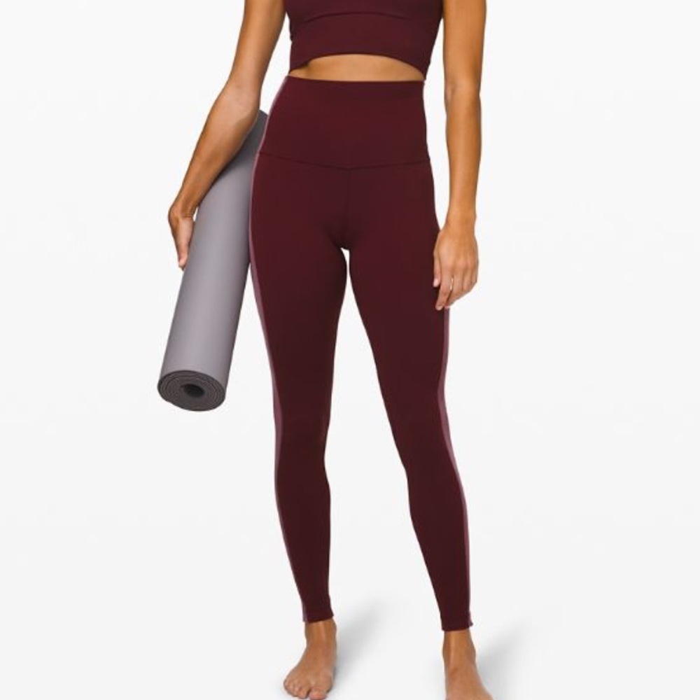 LuluLemon Align 28’ Maroon Leggings with Velvet Side Panel